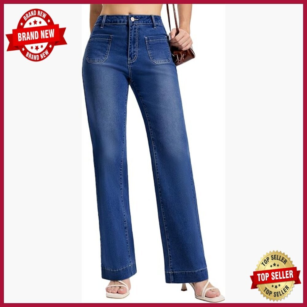 Tall Women's Wide Leg Jeans High Waisted Stretchy Straight Denim Pants